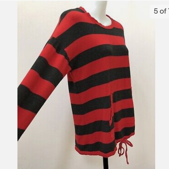 kensie Women’s top long sleeve Red and Gray striped drawstring waist - Picture 5 of 11